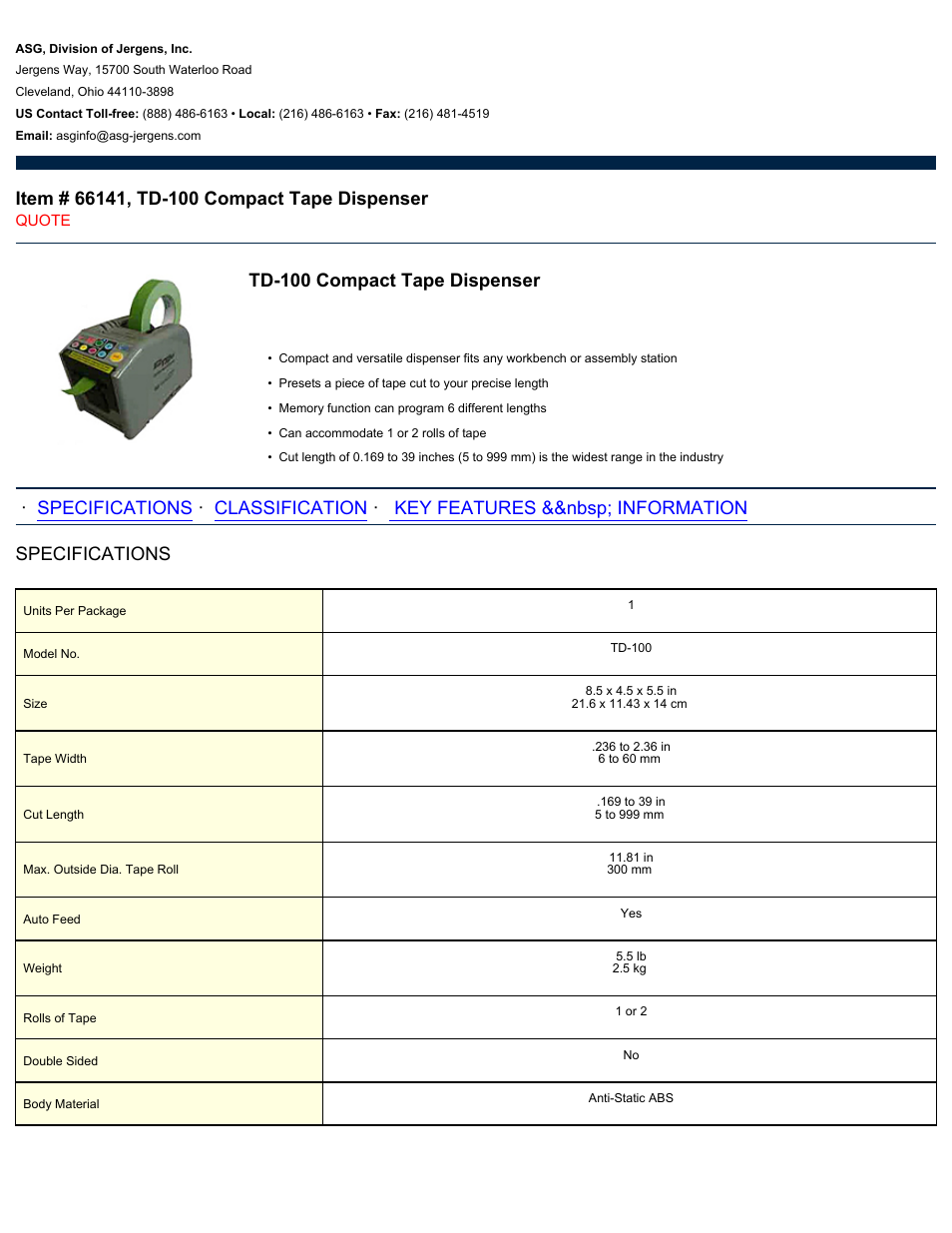 ASG Jergens 66141 TD-100 User Manual | 2 pages