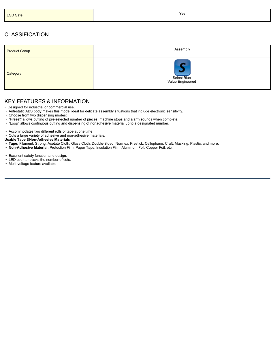 Classification, Key features & information | ASG Jergens 66141 TD-100 User Manual | Page 2 / 2