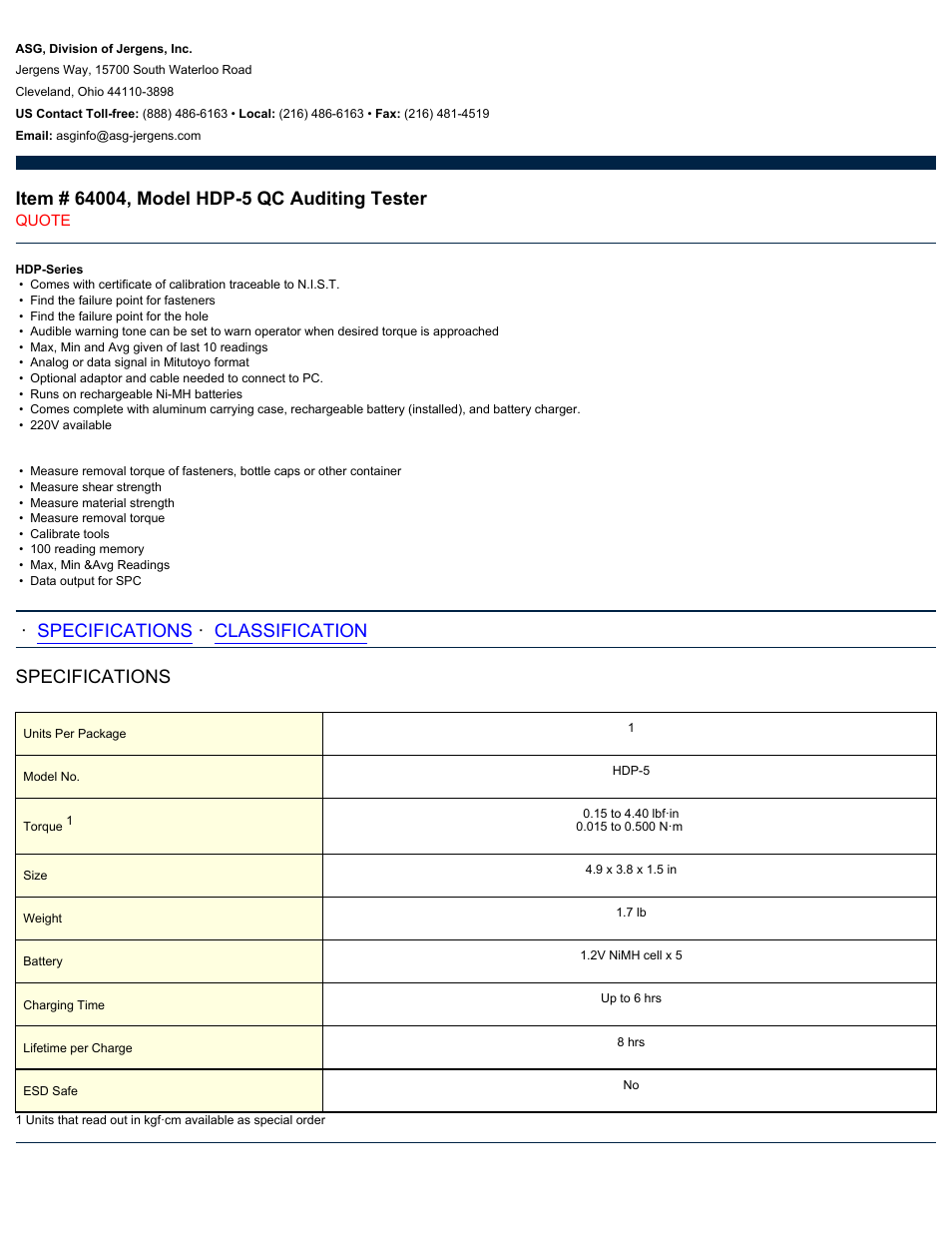 ASG Jergens 64004 HDP-5 User Manual | 2 pages
