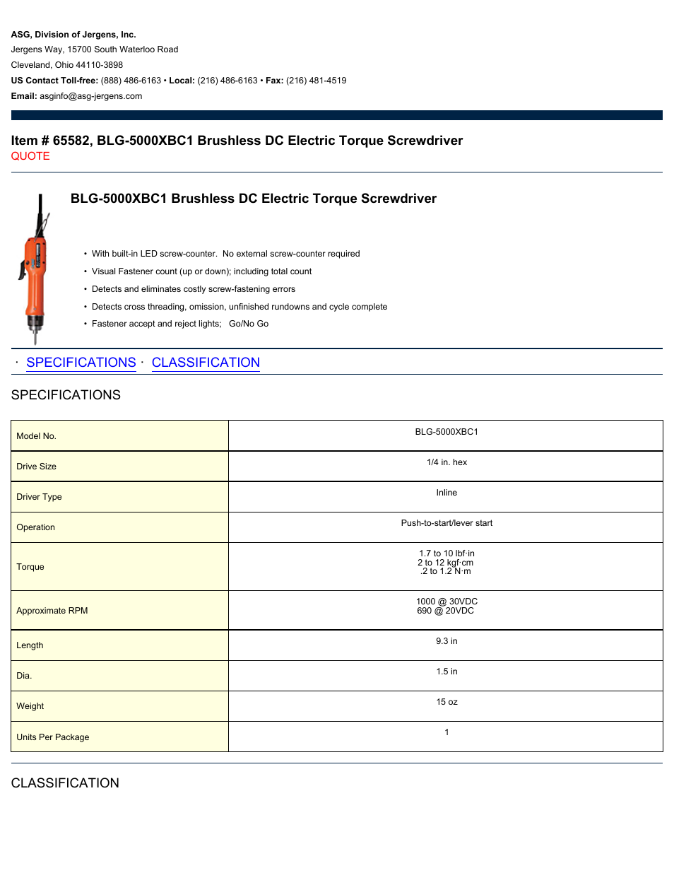 ASG Jergens 65582 BLG-5000XBC1 User Manual | 2 pages