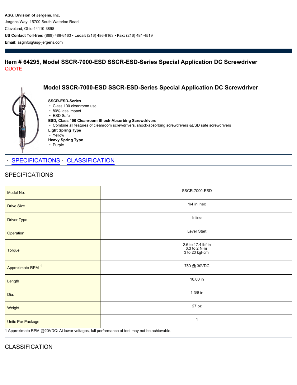ASG Jergens 64295 SSCR-7000-ESD User Manual | 2 pages