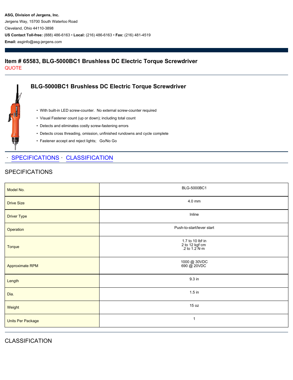 ASG Jergens 65583 BLG-5000BC1 User Manual | 2 pages