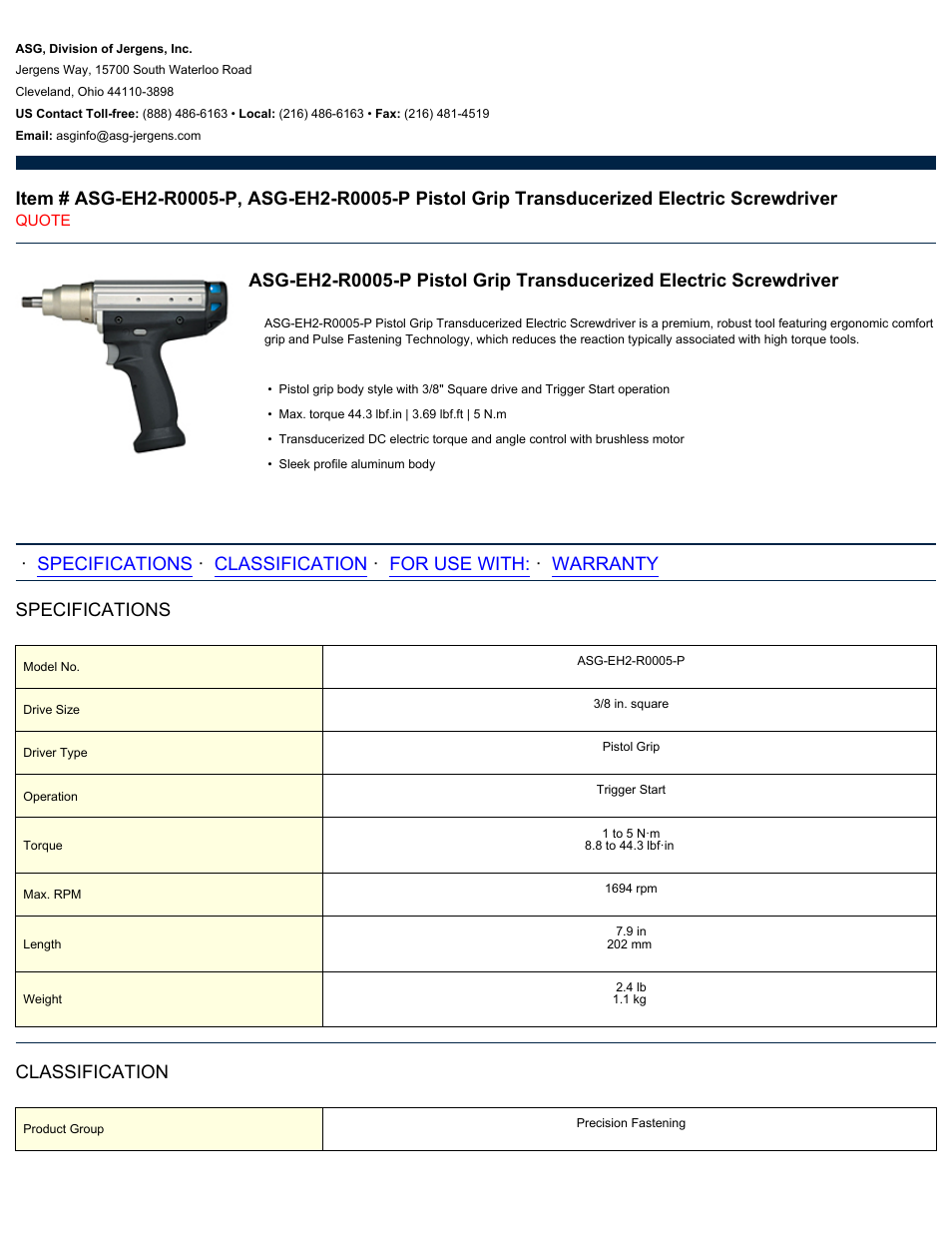 ASG Jergens ASG-EH2-R0005-P User Manual | 2 pages