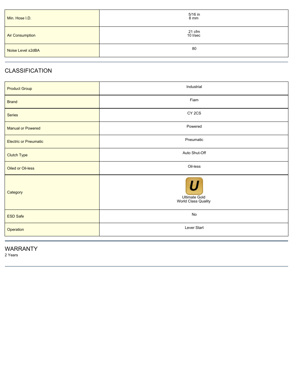 Classification, Warranty | ASG Jergens CY11RAM-WP-2CS User Manual | Page 2 / 2