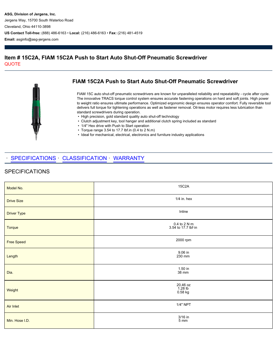 ASG Jergens 15C2A User Manual | 2 pages