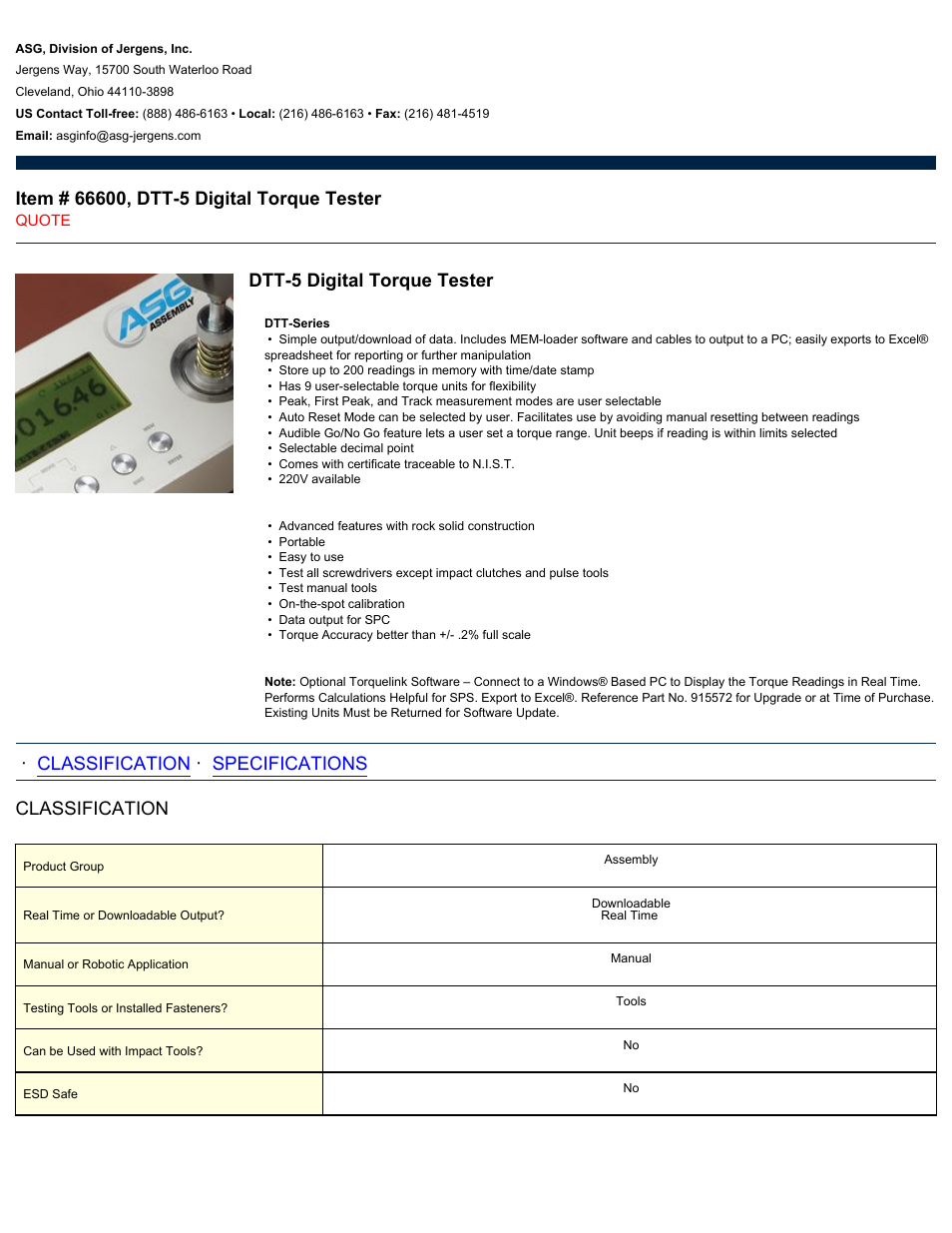 ASG Jergens 66600 DTT-5 User Manual | 2 pages