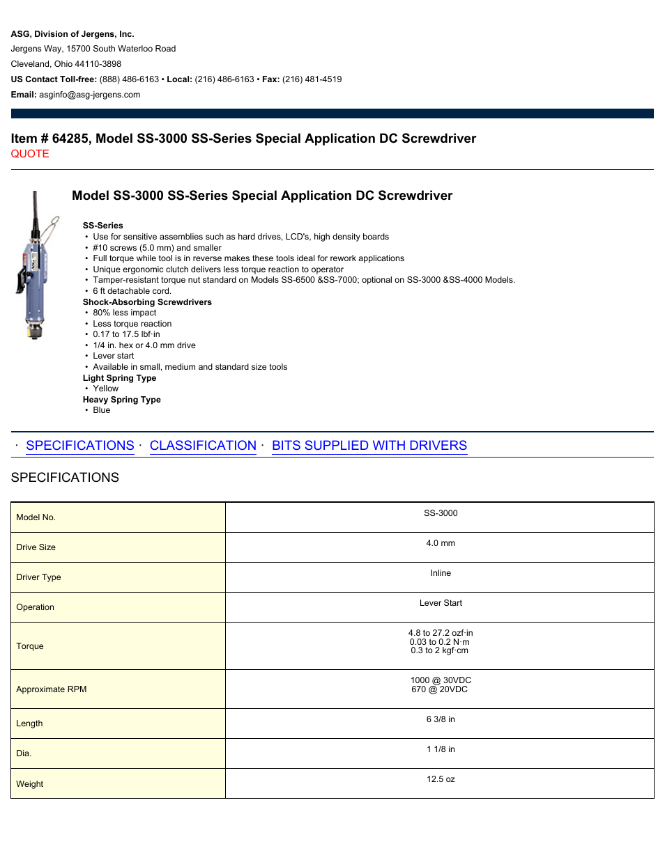 ASG Jergens 64285 SS-3000 User Manual | 2 pages