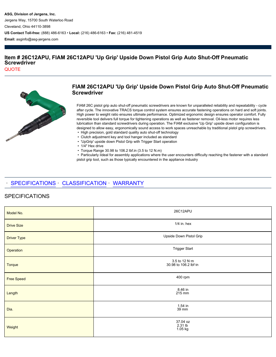 ASG Jergens 26C12APU User Manual | 2 pages