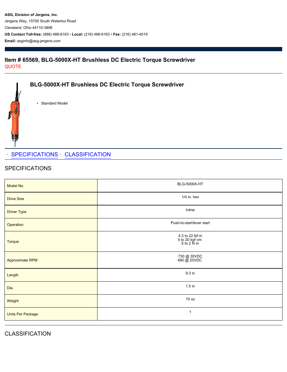 ASG Jergens 65569 BLG-5000X-HT User Manual | 2 pages