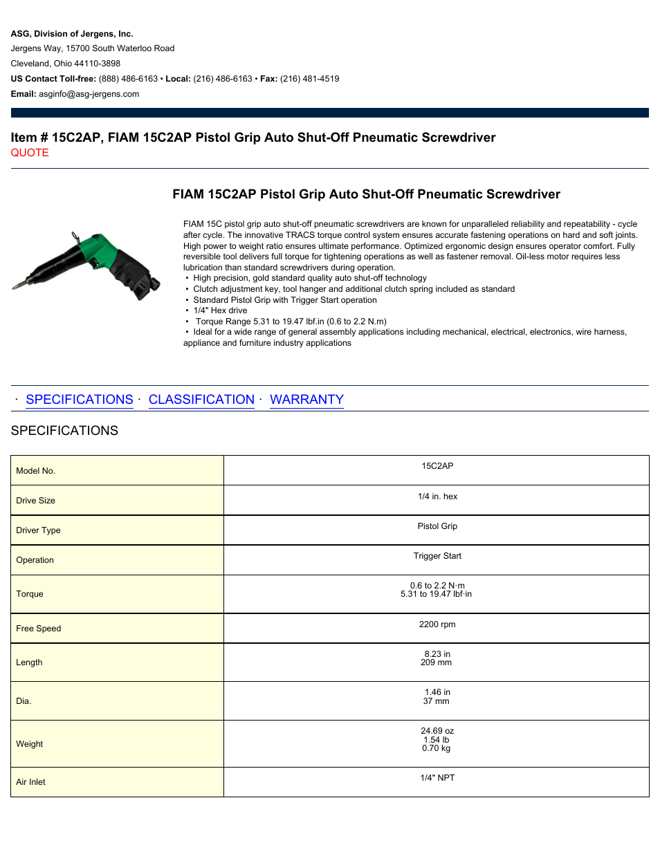 ASG Jergens 15C2AP User Manual | 2 pages