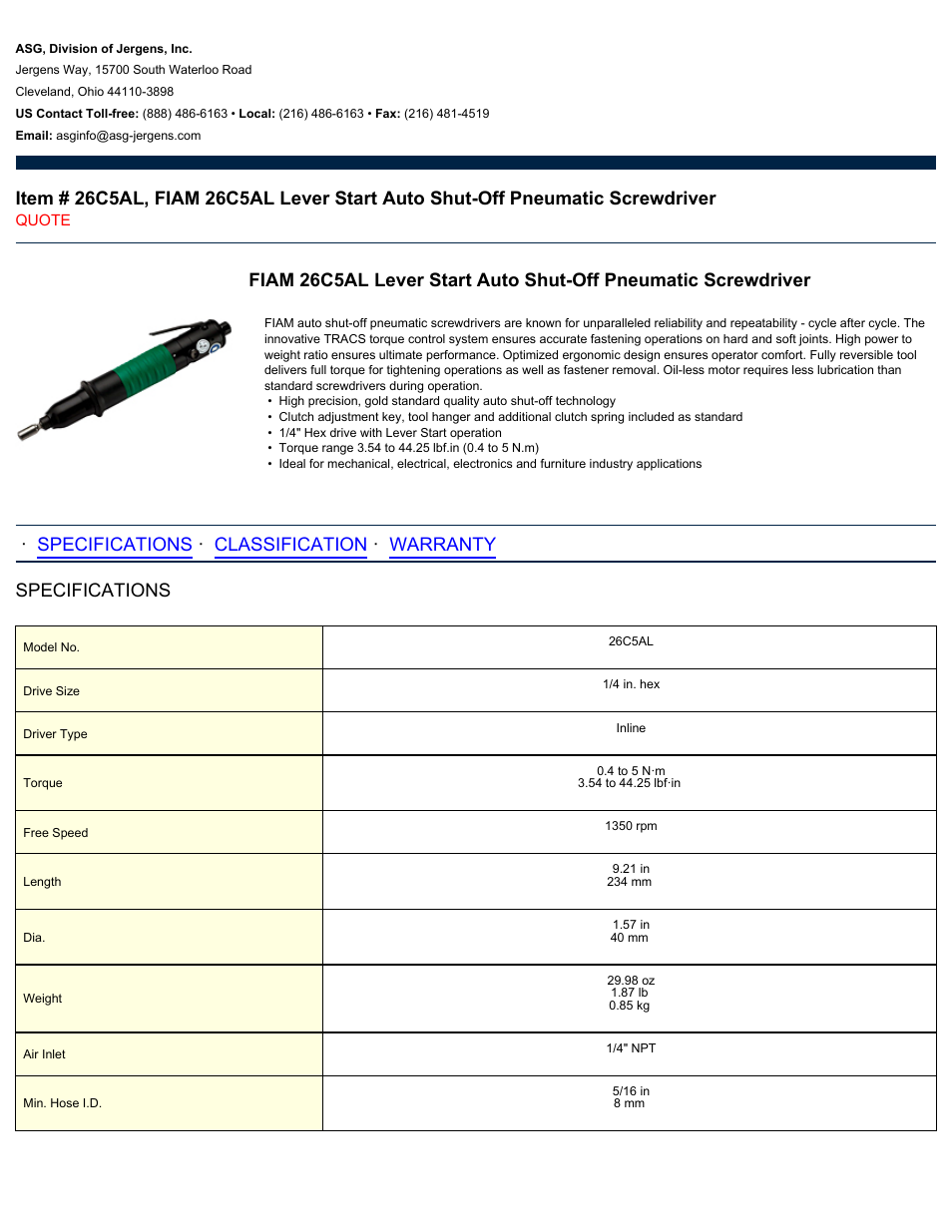 ASG Jergens 26C5AL User Manual | 2 pages