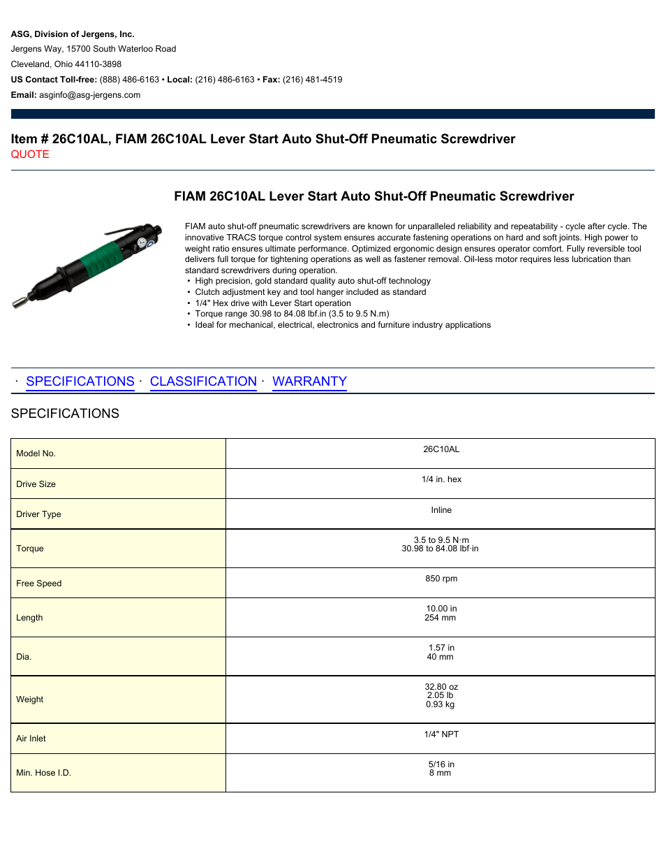 ASG Jergens 26C10AL User Manual | 2 pages