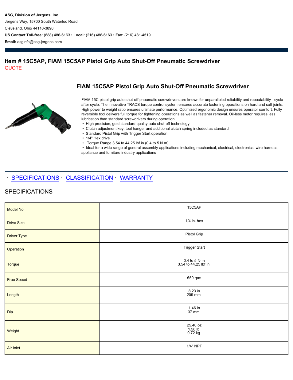 ASG Jergens 15C5AP User Manual | 2 pages