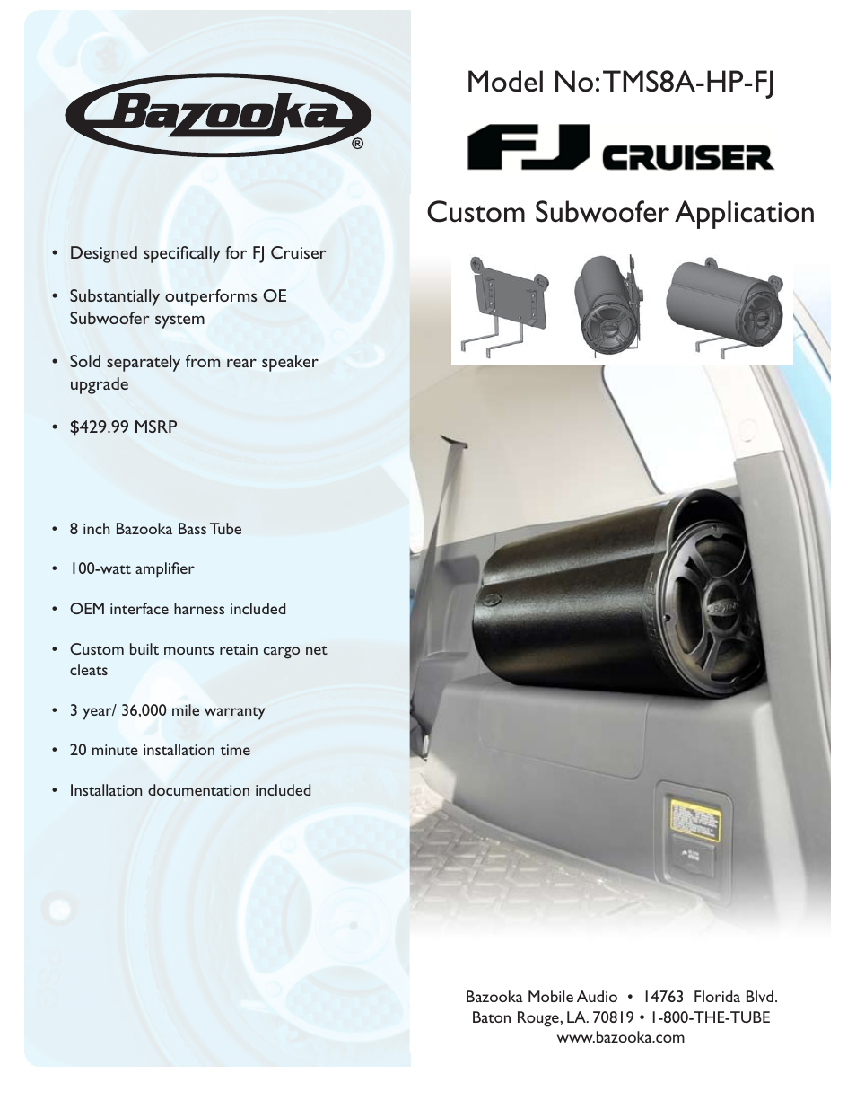 Bazooka FJ Cruiser TMS8A-HP-FJ User Manual | 1 page