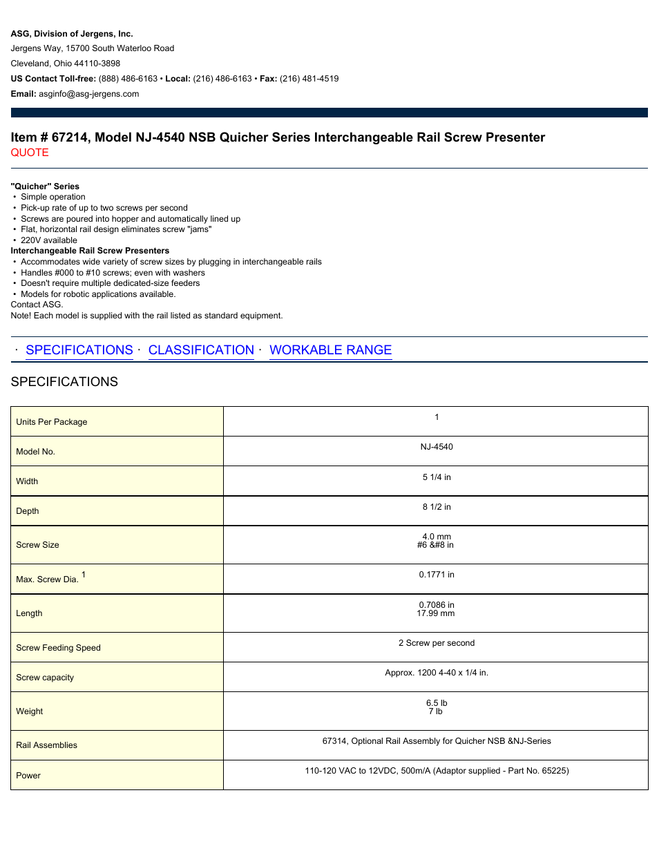 ASG Jergens 67214 NJ-4540 NSB User Manual | 2 pages