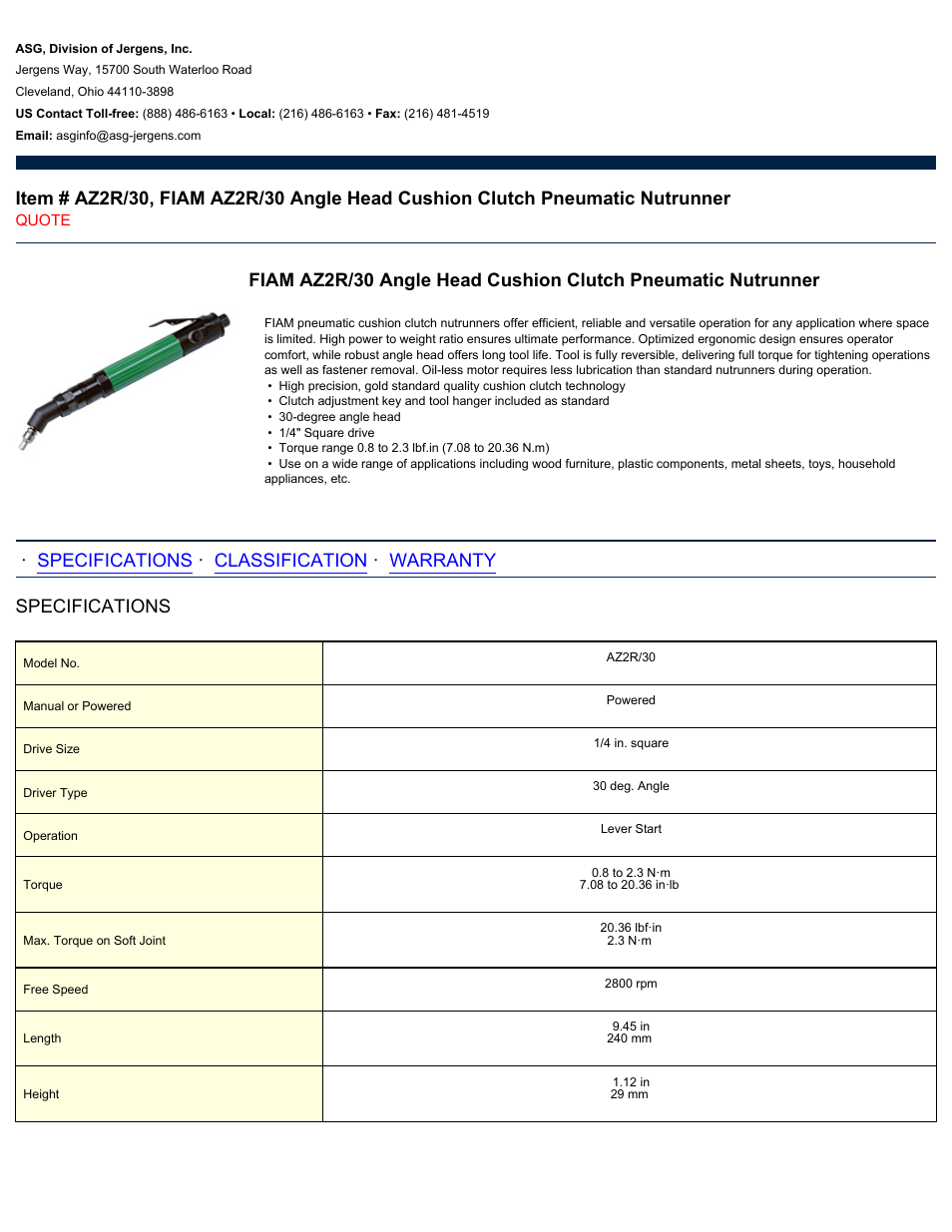 ASG Jergens AZ2R_30 User Manual | 2 pages