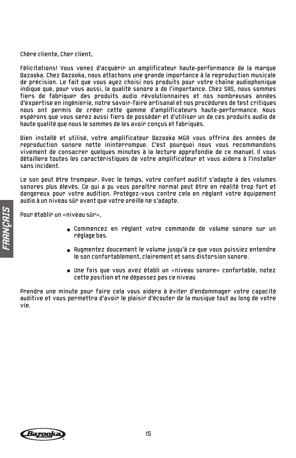 Fr an ç ai s | Bazooka Mardi Gras Series MGA4150 User Manual | Page 16 / 44