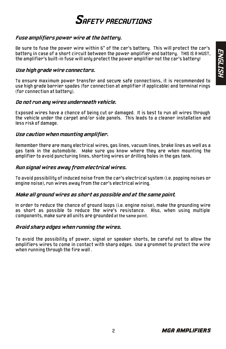 En gl is h, Afety precautions | Bazooka Mardi Gras Series MGA4150 User Manual | Page 3 / 44