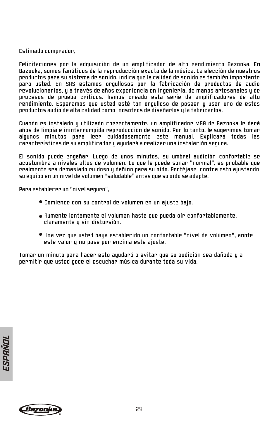 Es pa ñ o l | Bazooka Mardi Gras Series MGA4150 User Manual | Page 30 / 44