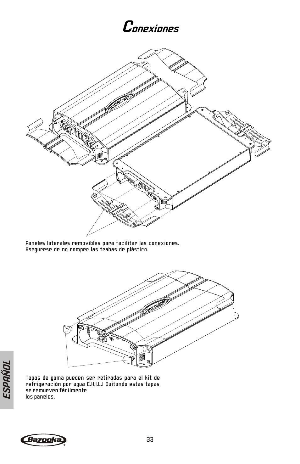 Es pa ñ o l, Onexiones | Bazooka Mardi Gras Series MGA4150 User Manual | Page 34 / 44