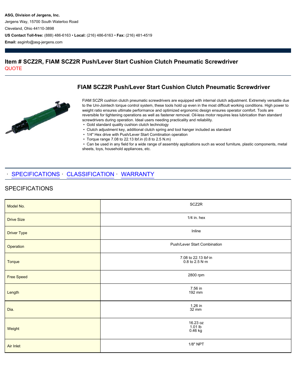 ASG Jergens SCZ2R User Manual | 2 pages