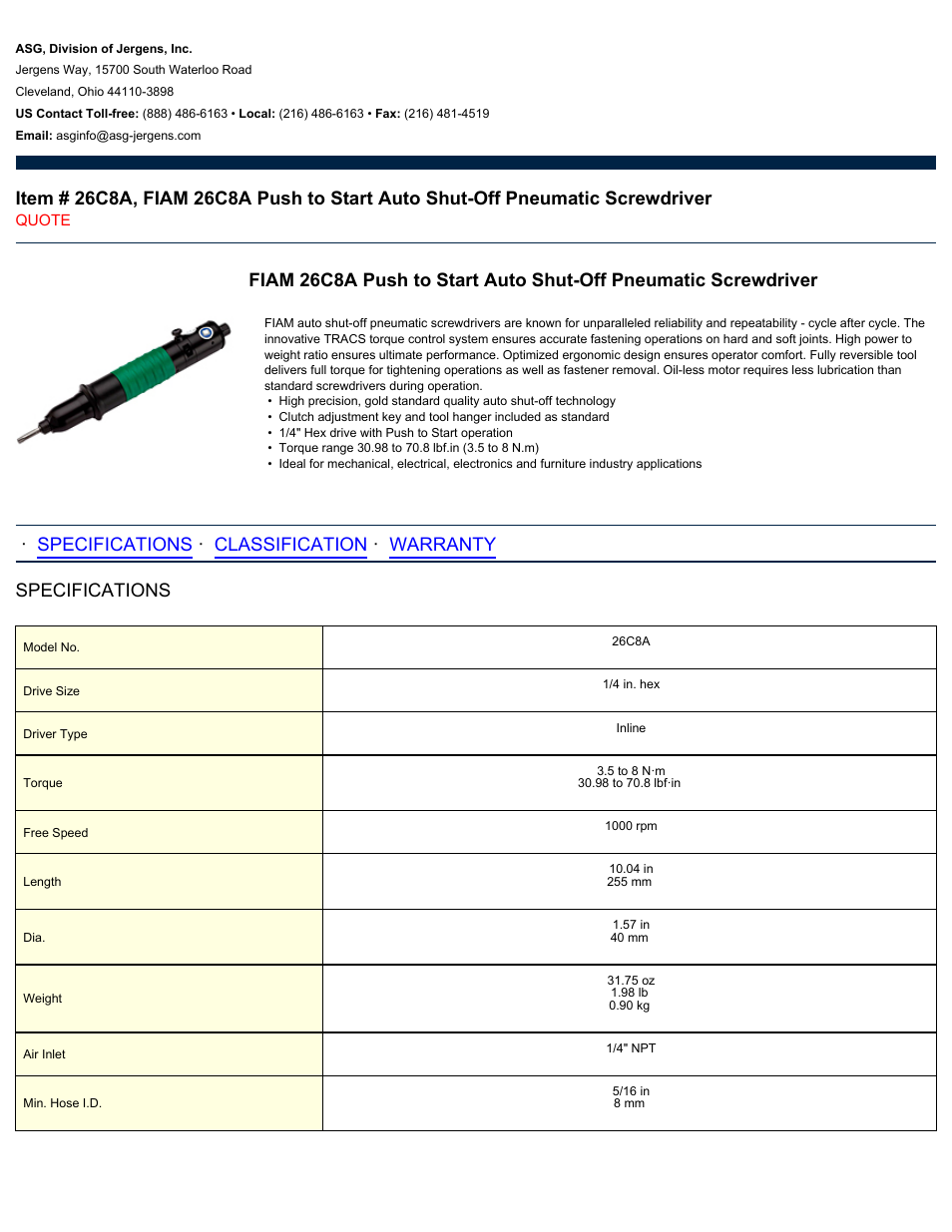 ASG Jergens 26C8A User Manual | 2 pages