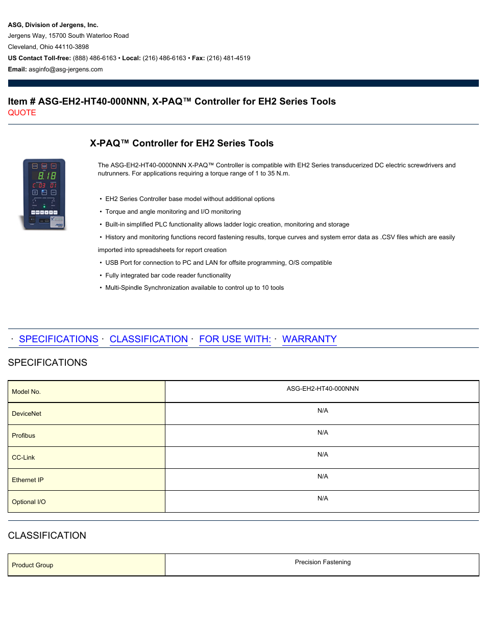 ASG Jergens ASG-EH2-HT40-000NNN User Manual | 2 pages