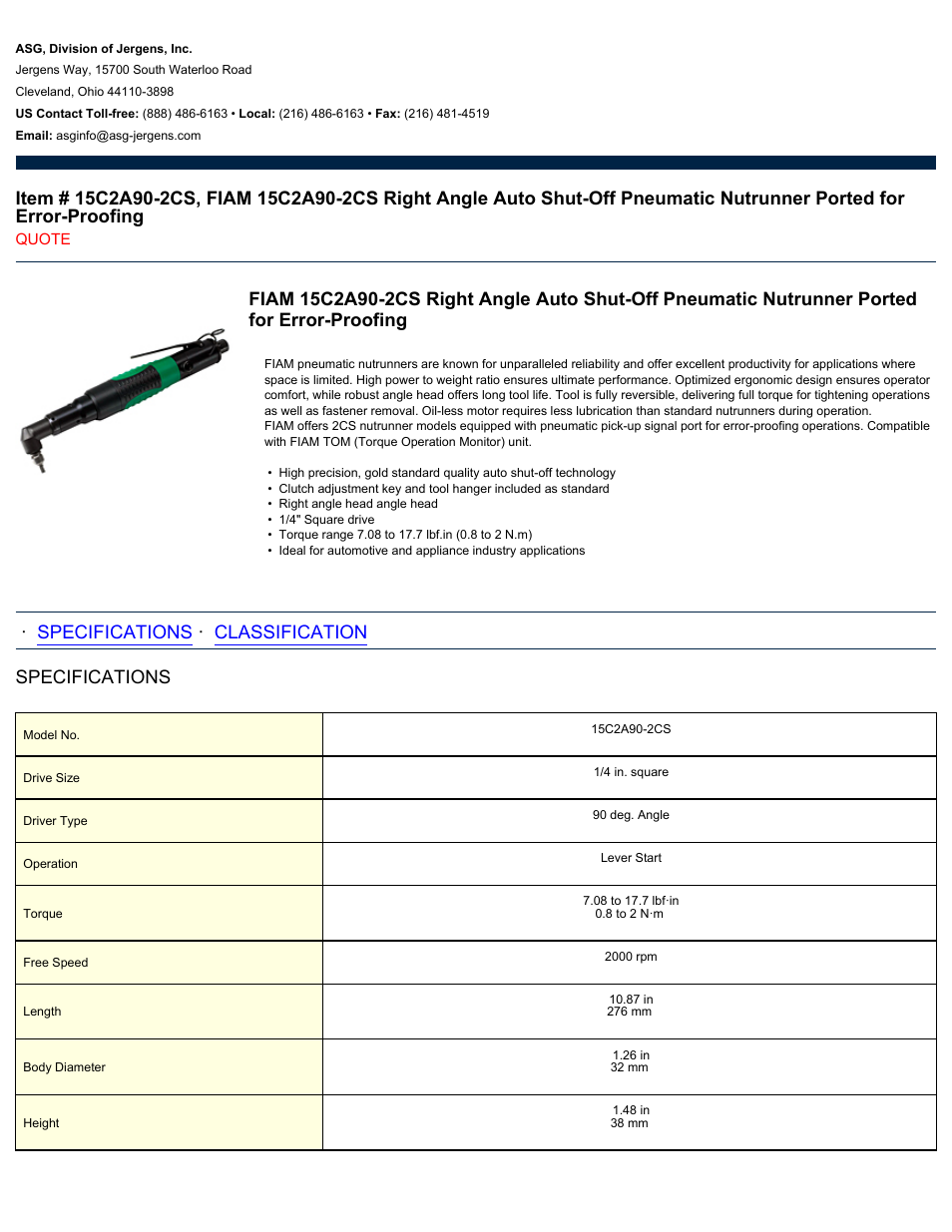 ASG Jergens 15C2A90-2CS User Manual | 2 pages