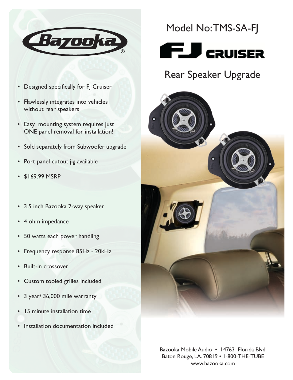 Bazooka FJ Cruiser TMS-SA-FJ User Manual | 1 page