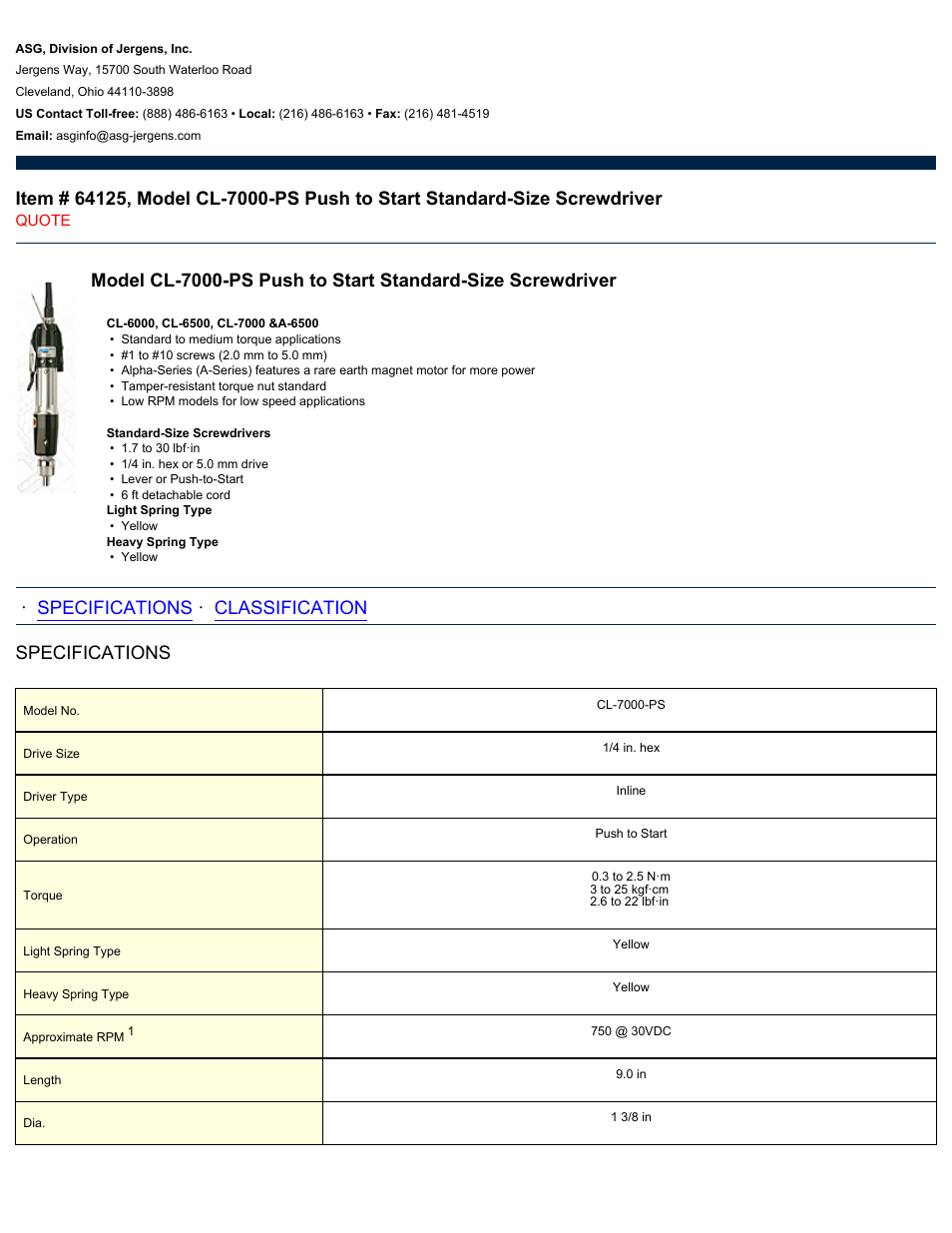 ASG Jergens 64125 CL-7000-PS User Manual | 2 pages