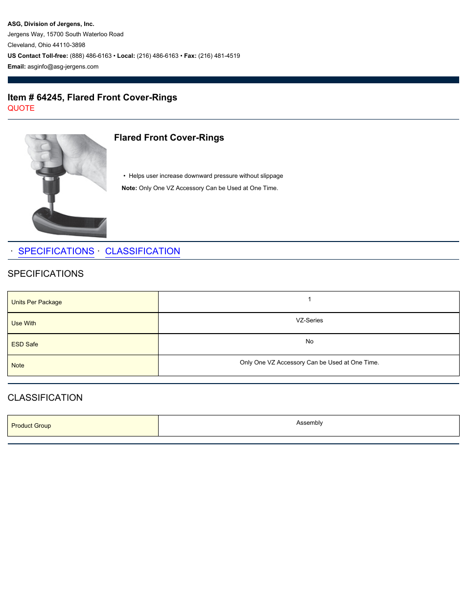 ASG Jergens 64245 Flared Front Cover-Rings User Manual | 1 page