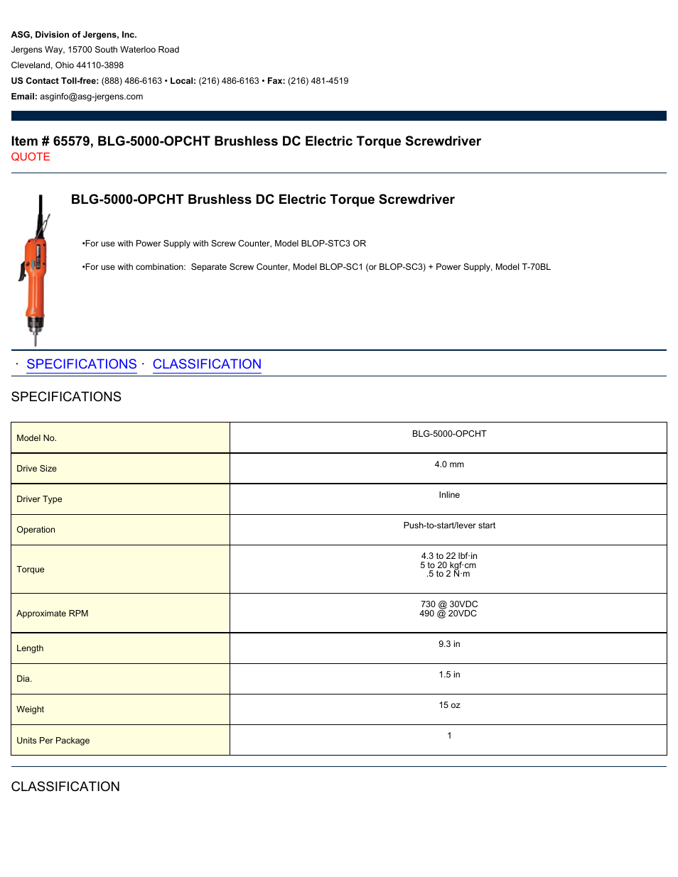 ASG Jergens 65579 BLG-5000-OPCHT User Manual | 2 pages