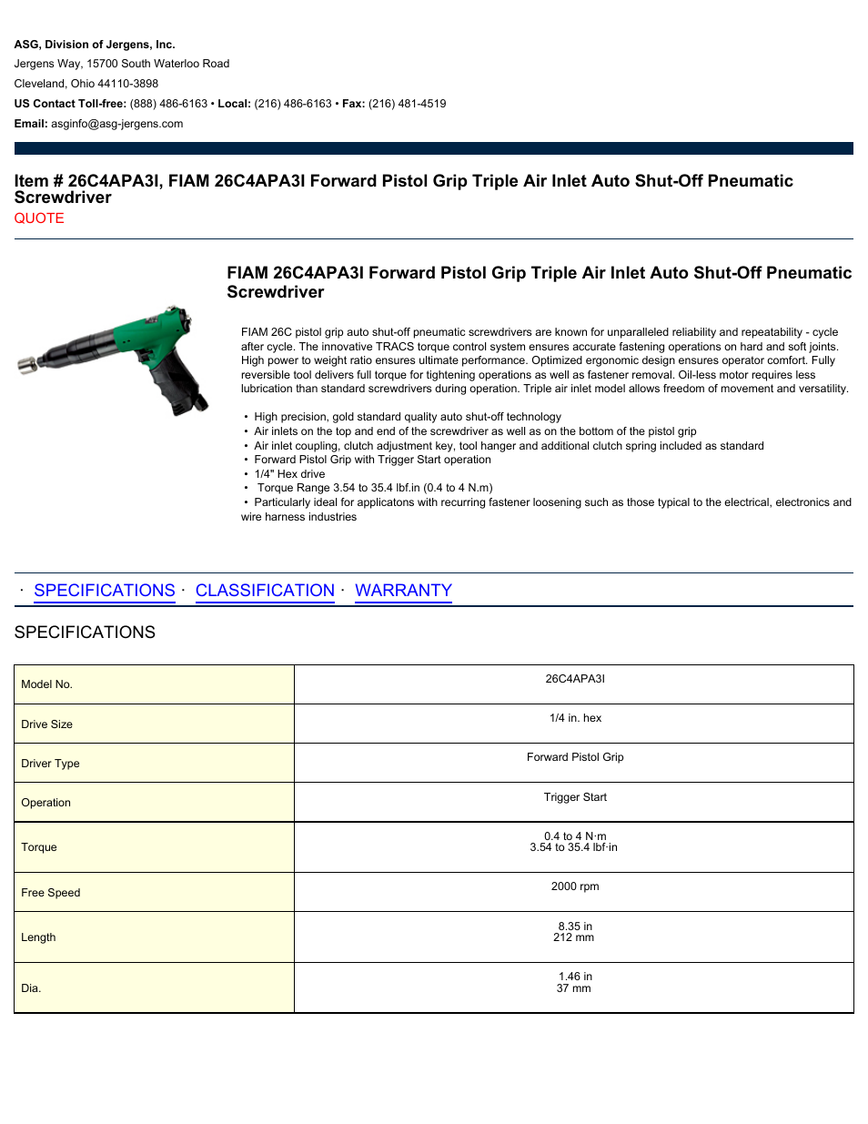 ASG Jergens 26C4APA3I User Manual | 2 pages