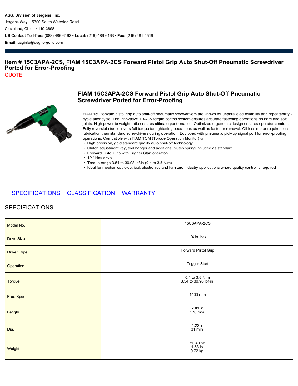 ASG Jergens 15C3APA-2CS User Manual | 2 pages