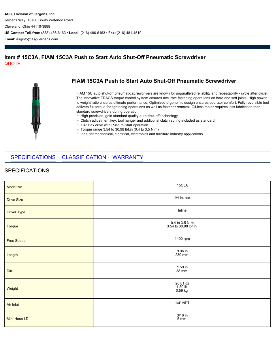 ASG Jergens 15C3A User Manual | 2 pages