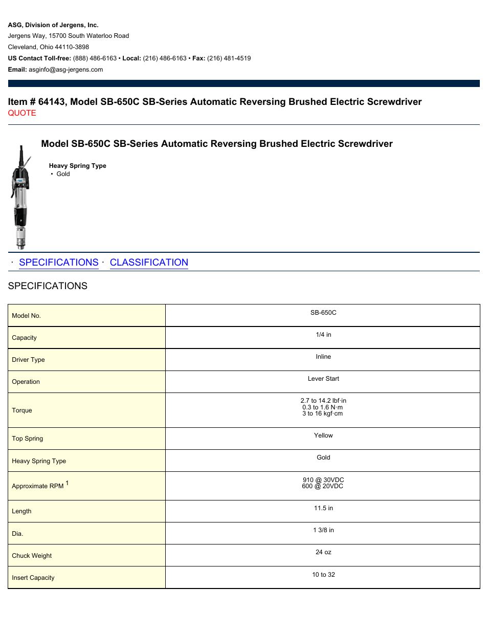ASG Jergens 64143 SB-650C User Manual | 2 pages