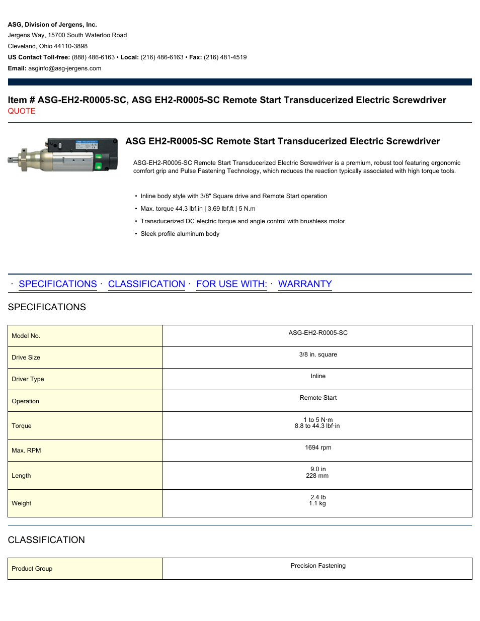 ASG Jergens ASG-EH2-R0005-SC User Manual | 2 pages