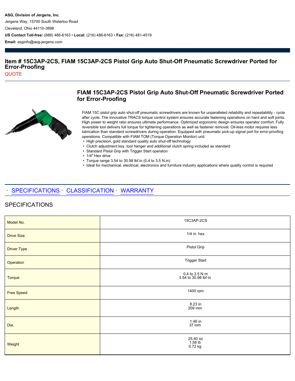 ASG Jergens 15C3AP-2CS User Manual | 2 pages