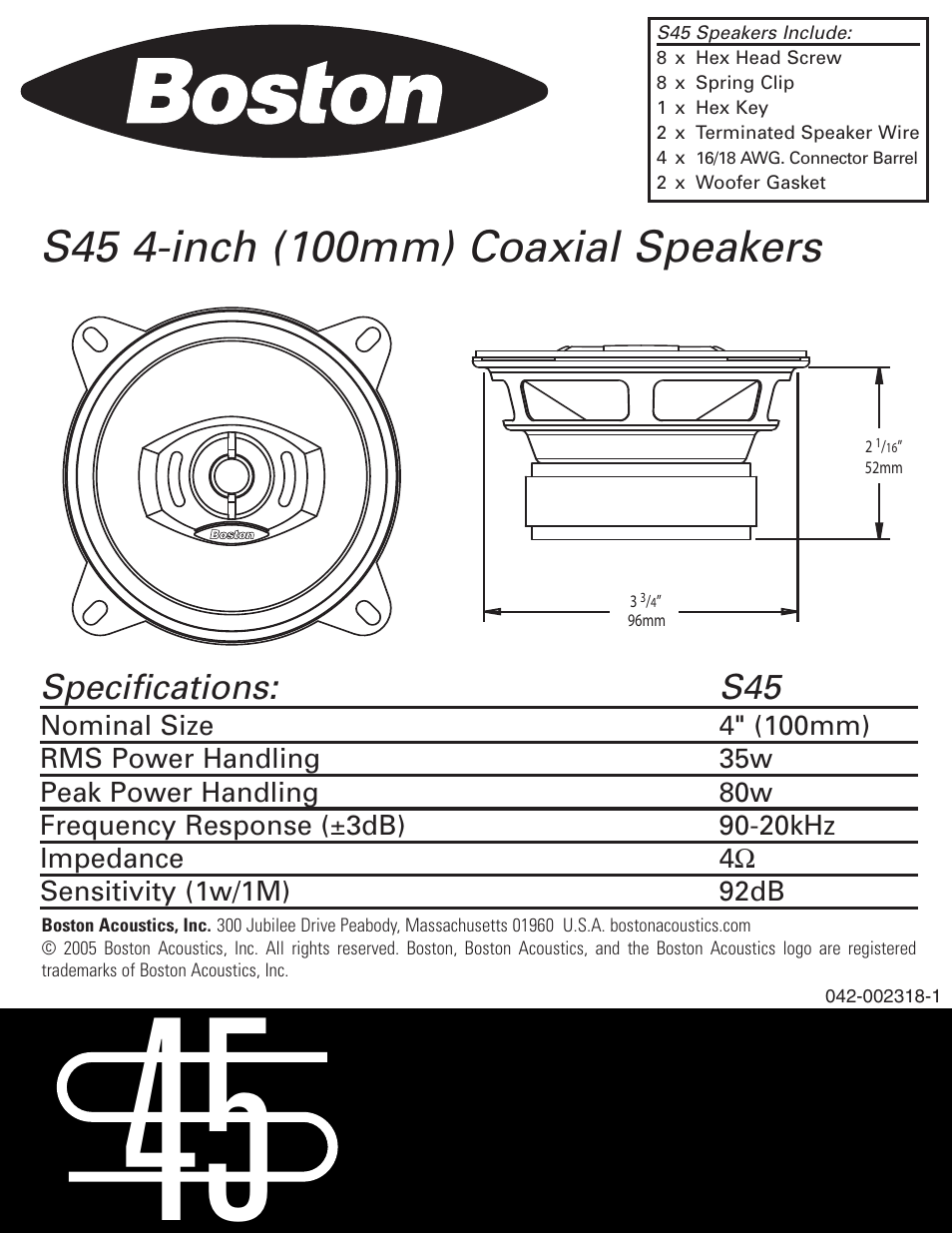 Boston Dynamics S45 User Manual | 2 pages