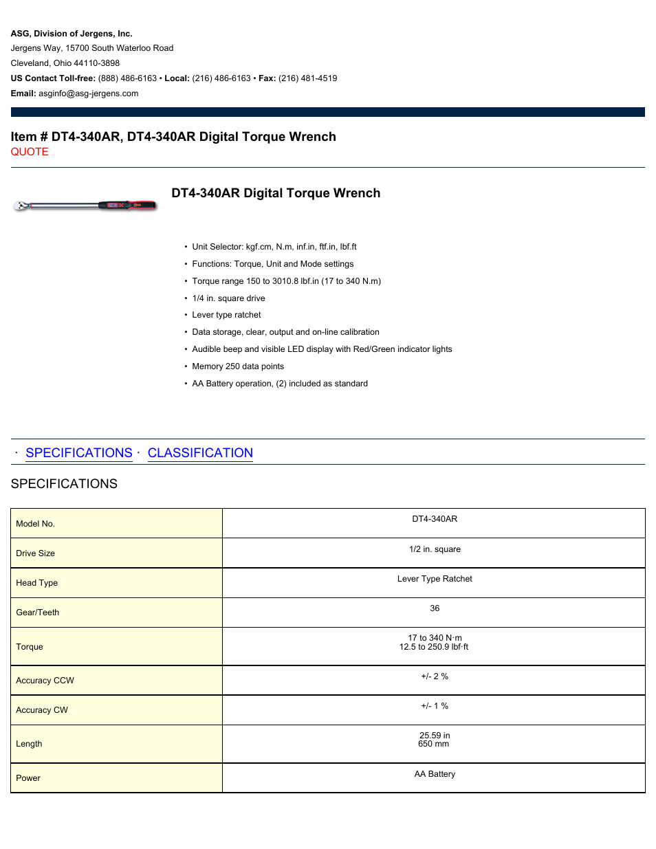 ASG Jergens DT4-340AR User Manual | 2 pages