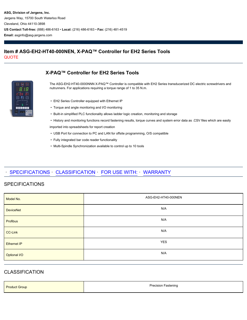 ASG Jergens ASG-EH2-HT40-000NEN User Manual | 2 pages