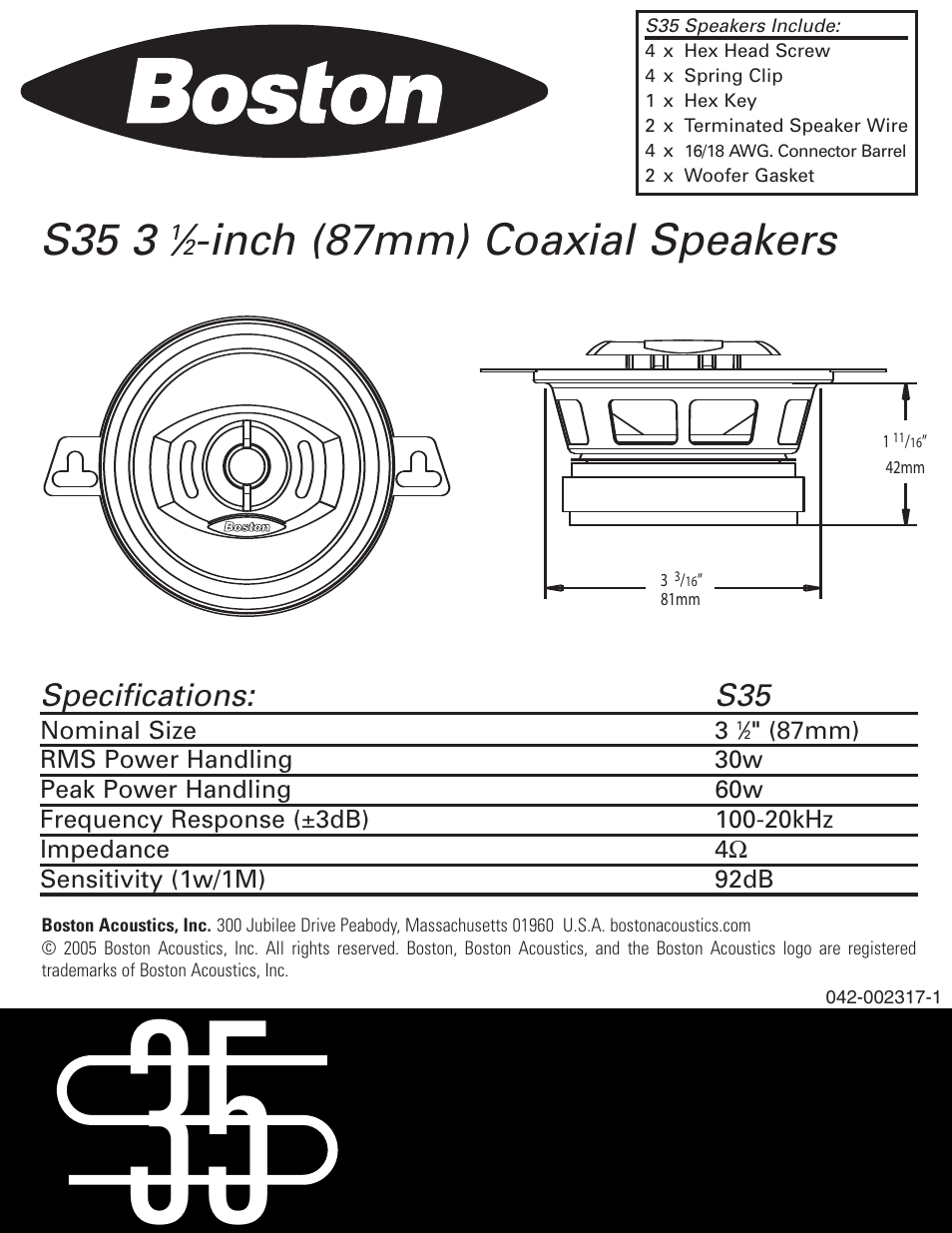 Boston Dynamics S35 User Manual | 2 pages