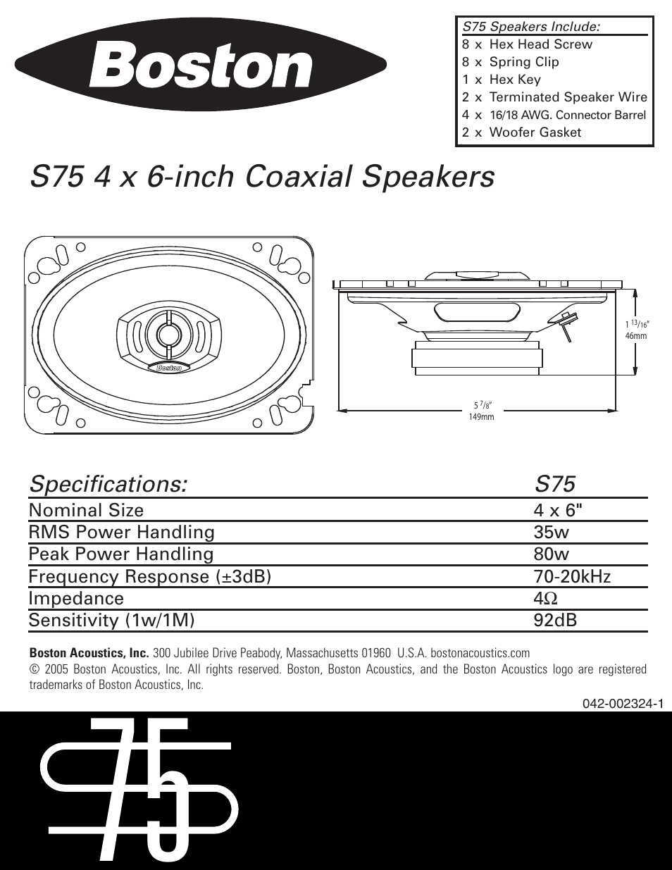 Boston Dynamics S75 User Manual | 2 pages