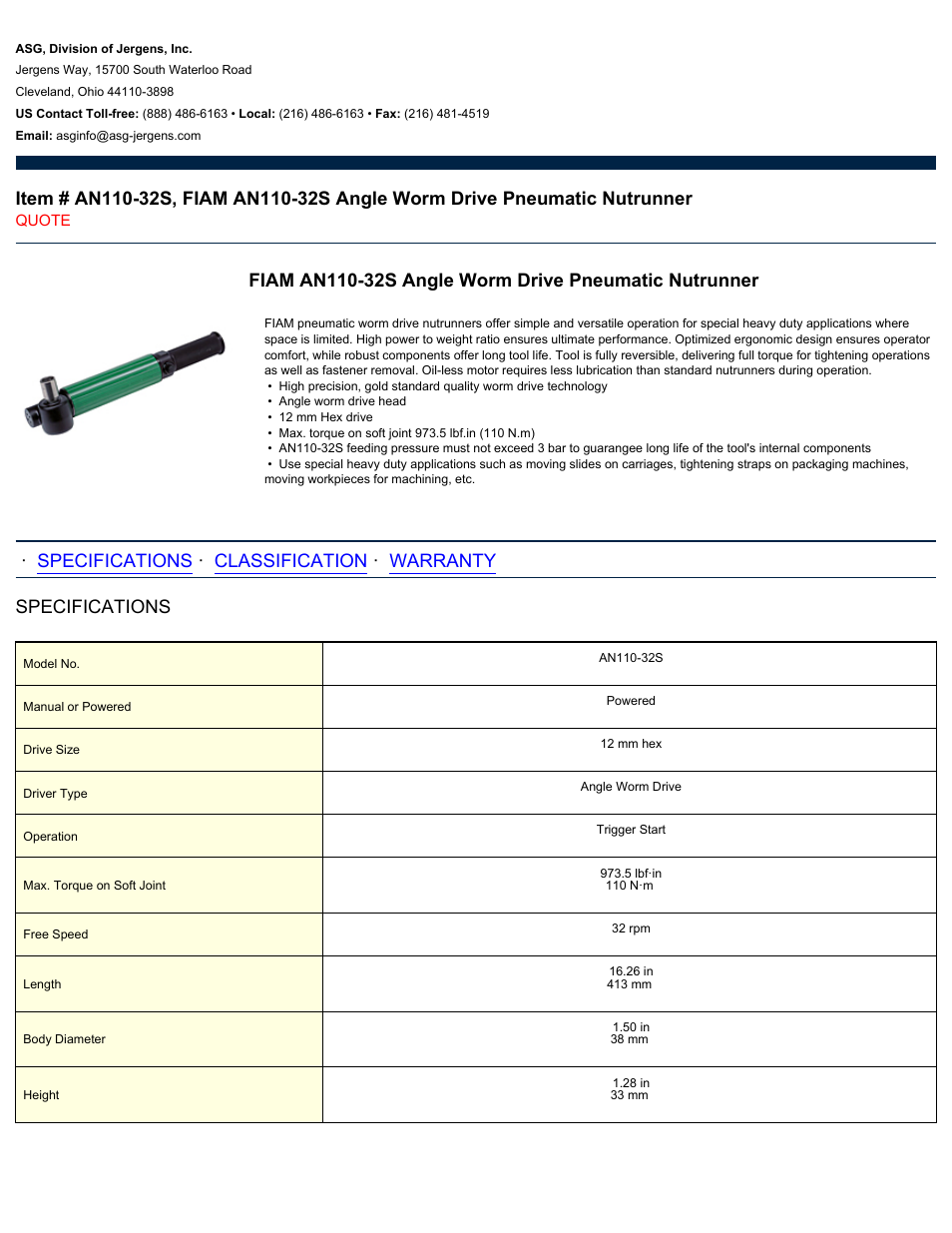 ASG Jergens AN110-32S User Manual | 2 pages