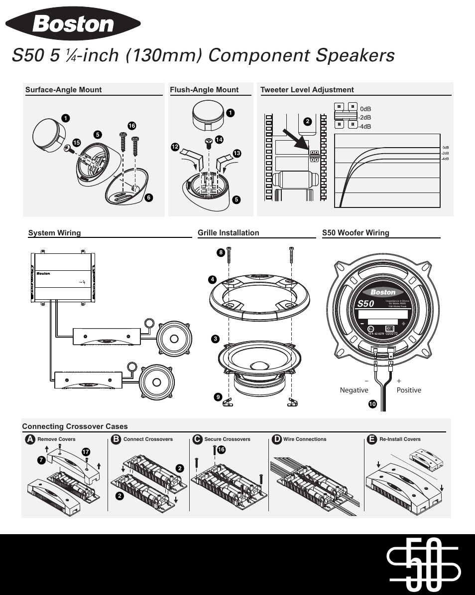S50 5, Inch (130mm) component speakers | Boston Dynamics S50 User Manual | Page 2 / 2