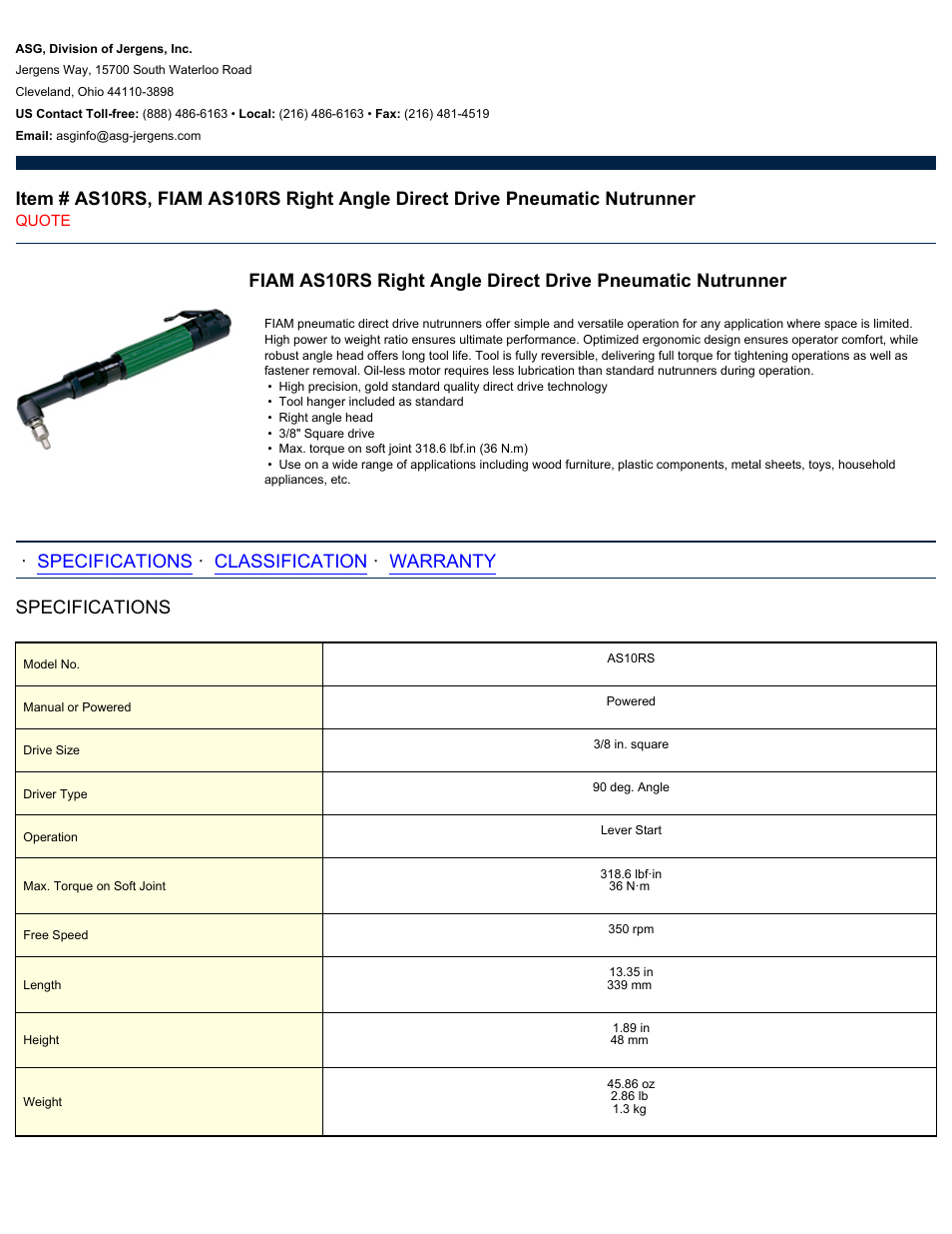 ASG Jergens AS10RS User Manual | 2 pages