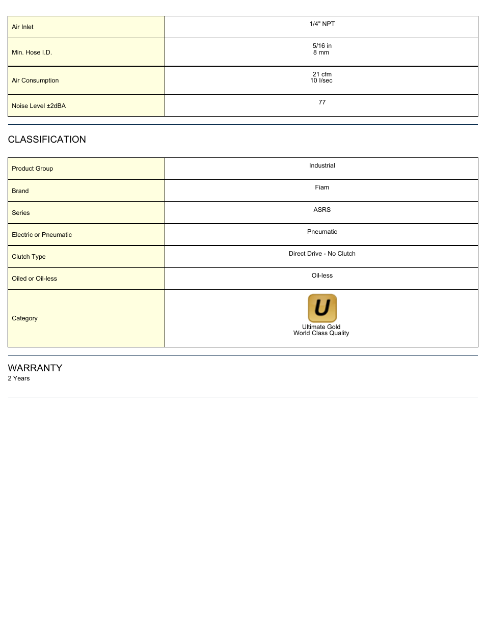 Classification, Warranty | ASG Jergens AS10RS User Manual | Page 2 / 2