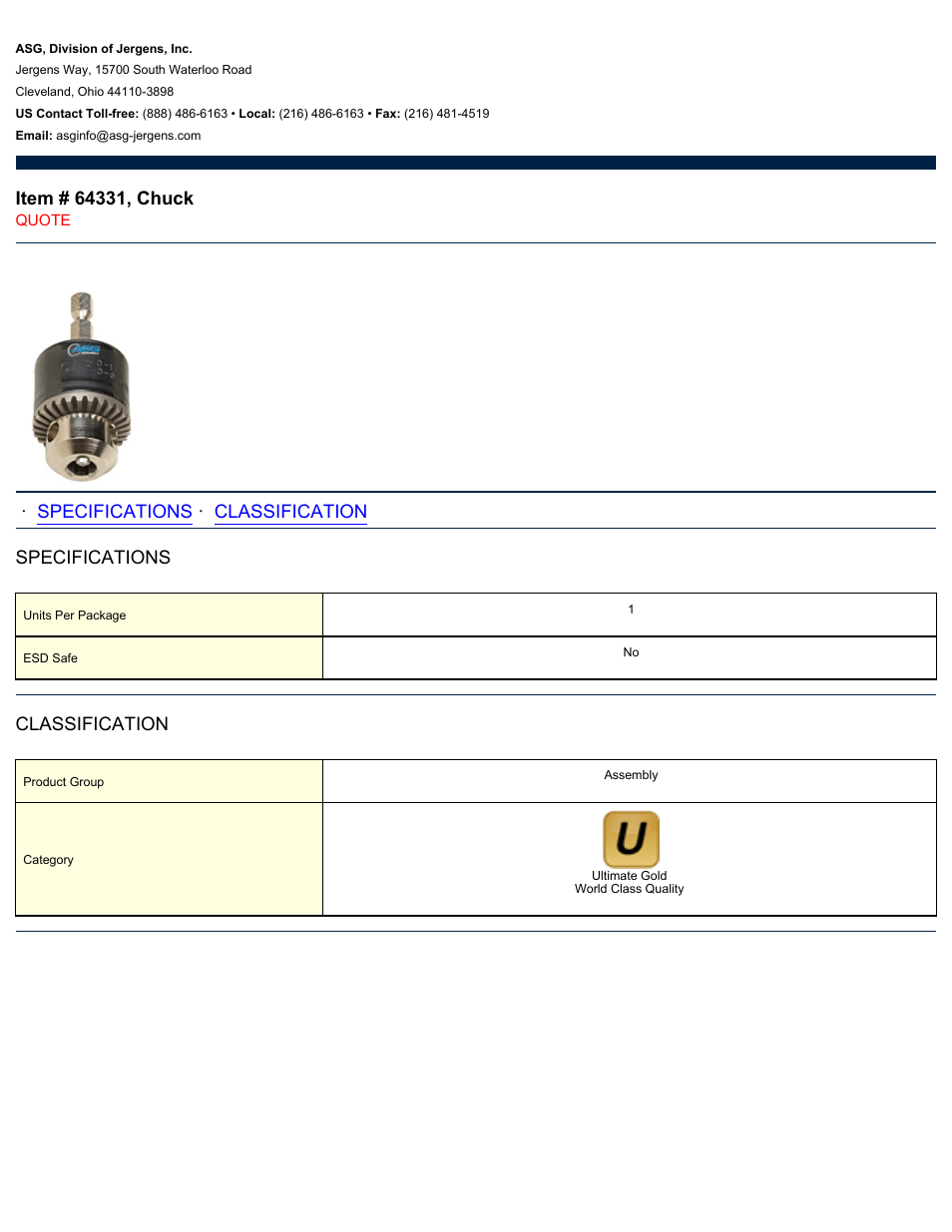 ASG Jergens 64331 Chuck User Manual | 1 page