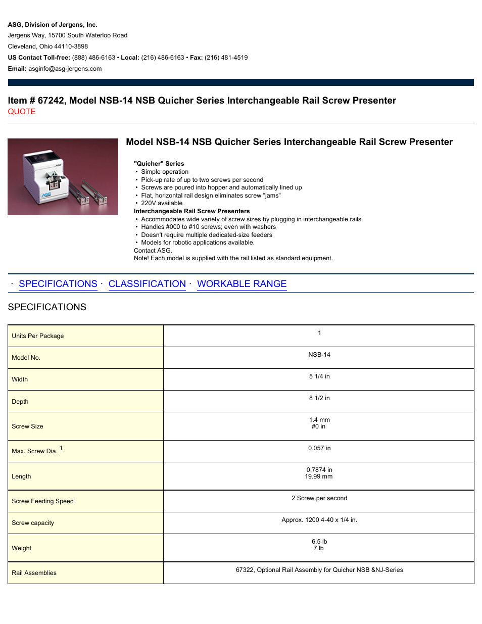 ASG Jergens 67242 NSB-14 NSB User Manual | 2 pages