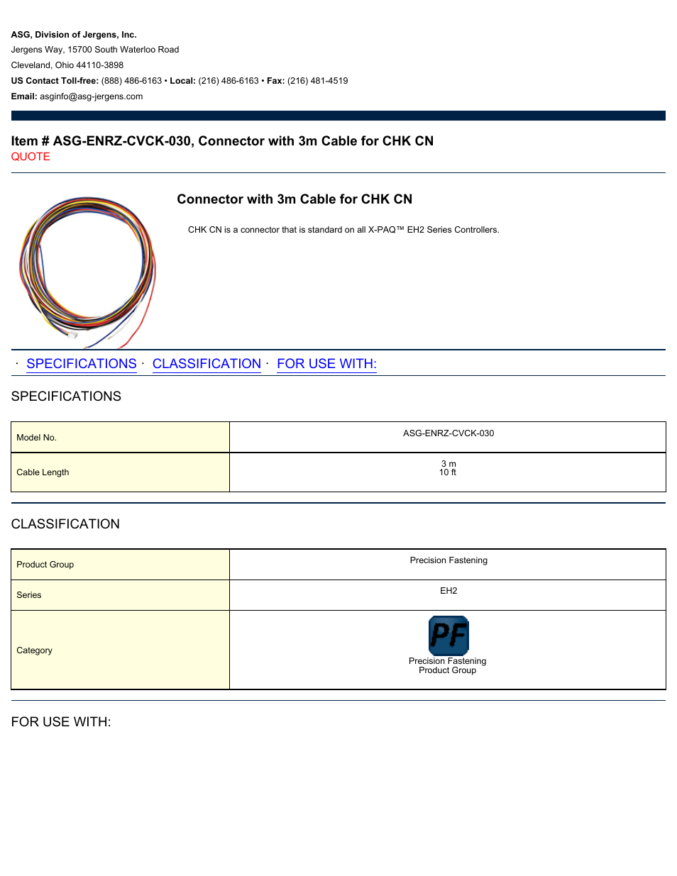 ASG Jergens ASG-ENRZ-CVCK-030 Connector User Manual | 2 pages